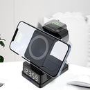 Carregador Sem Fios 3 em 1 com Relógio Digital