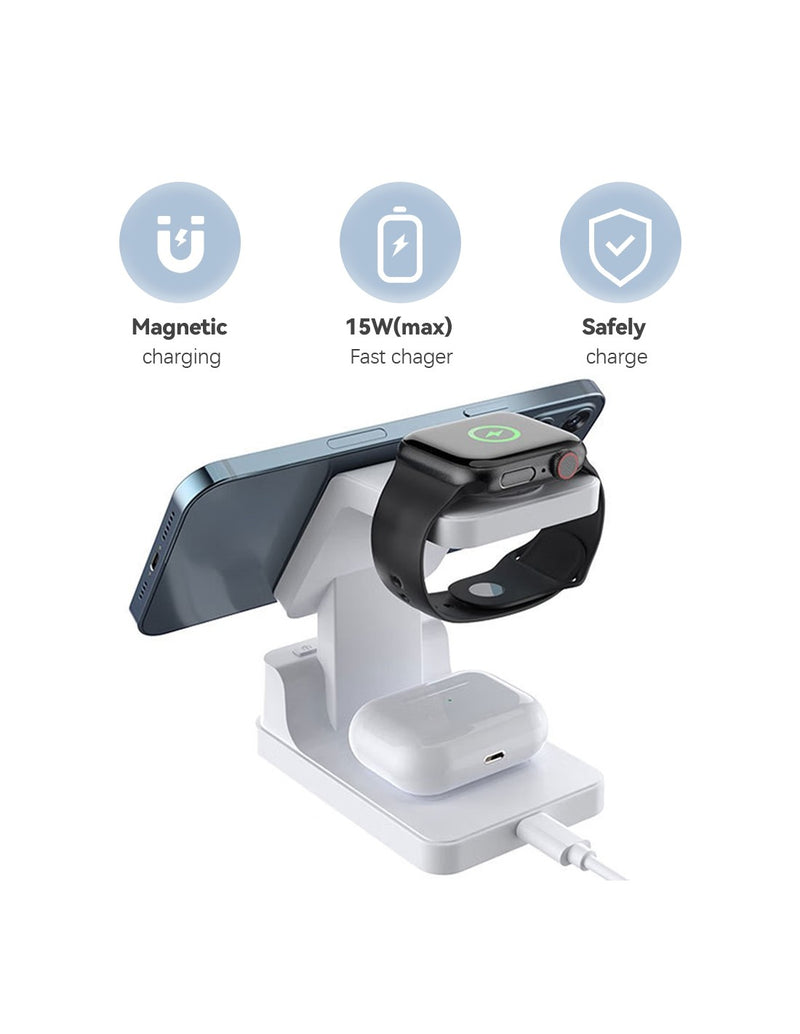 Carregador Sem Fios 3 em 1 com Relógio Digital