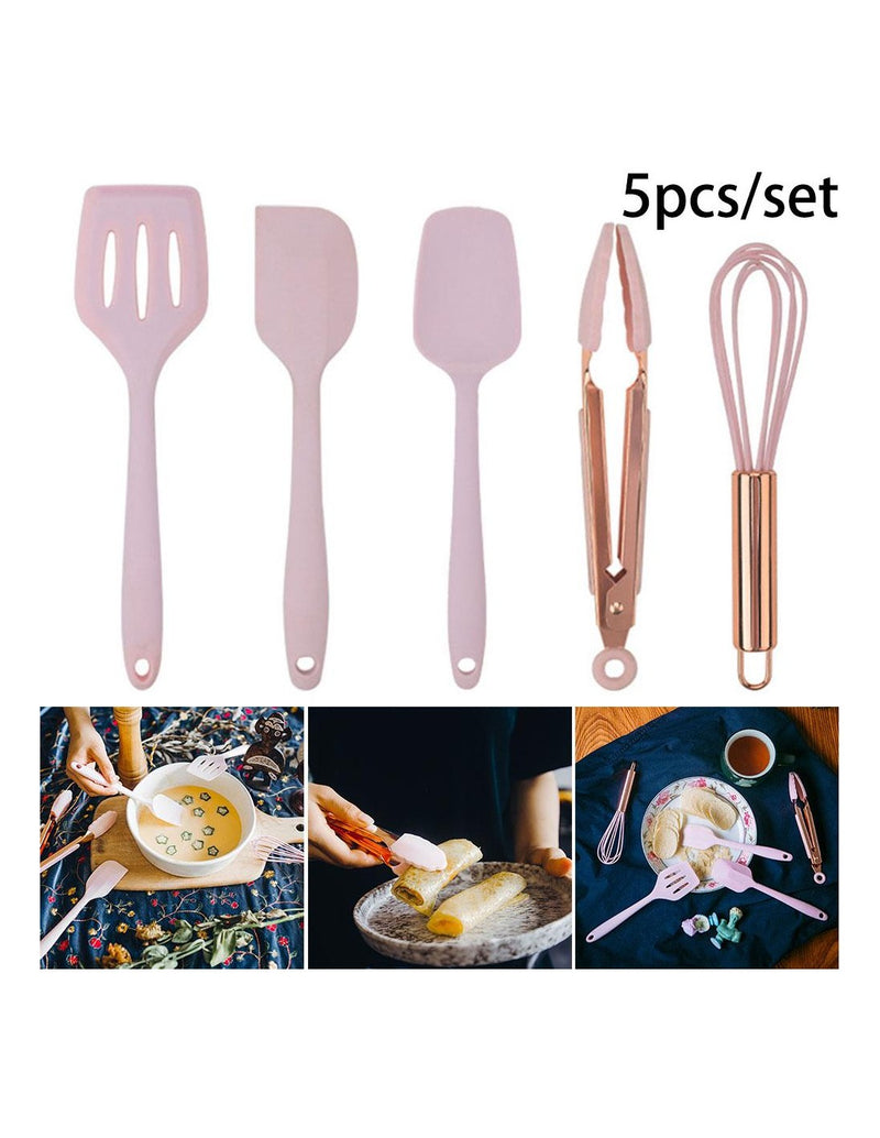 Conjunto de Utensílios de Cozinha em Silicone Rosa