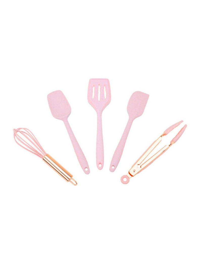 Conjunto de Utensílios de Cozinha em Silicone Rosa