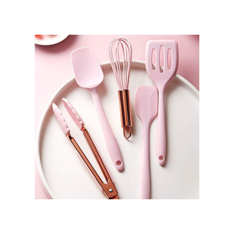 Conjunto de Utensílios de Cozinha em Silicone Rosa