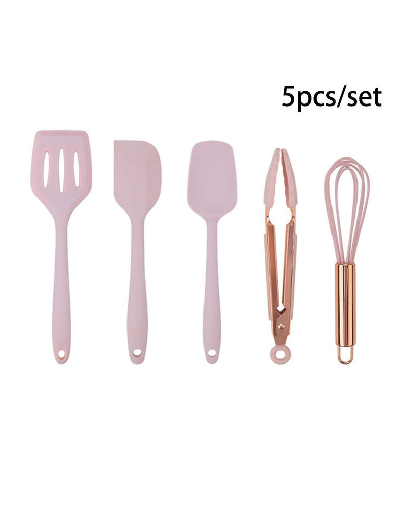Conjunto de Utensílios de Cozinha em Silicone Rosa