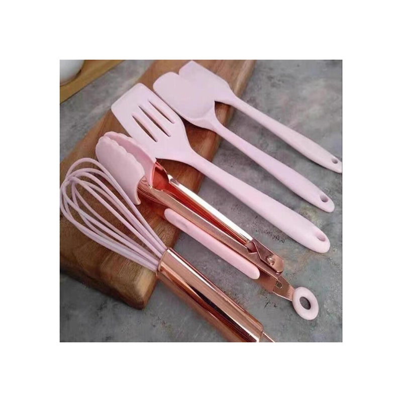 Conjunto de Utensílios de Cozinha em Silicone Rosa