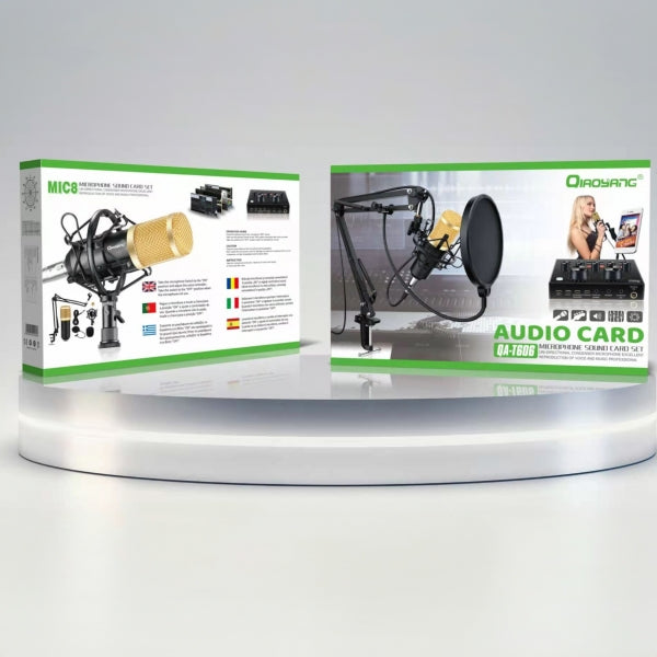 Conjunto Microfone Condensador e Placa de Som QA-T606