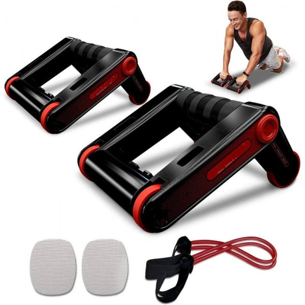 Kit 3 en 1: Rodillo abdominal, soporte para flexiones y cuerda de resistencia